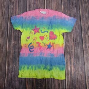 Vintage LA Chic Shirt Womens Small Rainbow Tie Dye Hearts Single Stitch 80s